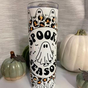 20 oz tumbler Halloween tumbler. Spooky season with ghost and leopard print